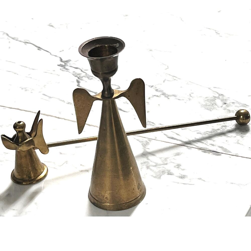 Vintage Brass Angel Candle Holder & Snuffer